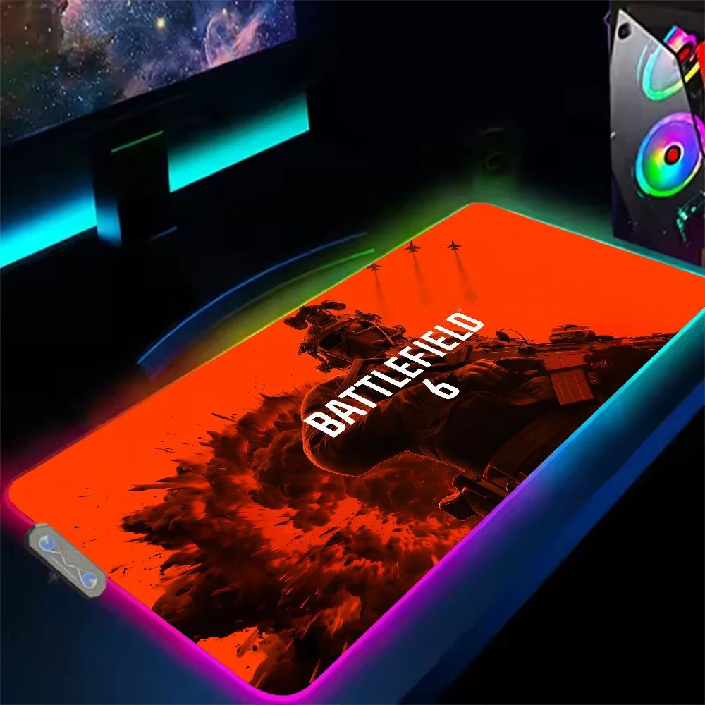 6 Mouse Pad Office Ahooting PC Home RGB LED Light Non-Slip Desk-Mat Battlefield USB Game Large Game Rubber Base Waterproof