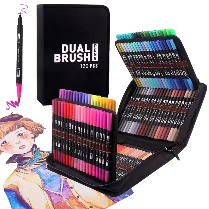 

100 Colors Dual Tip Brush Marker Pens – Watercolour Fineliner Manga Art Accessories, Art Supplies Drawing Stationery