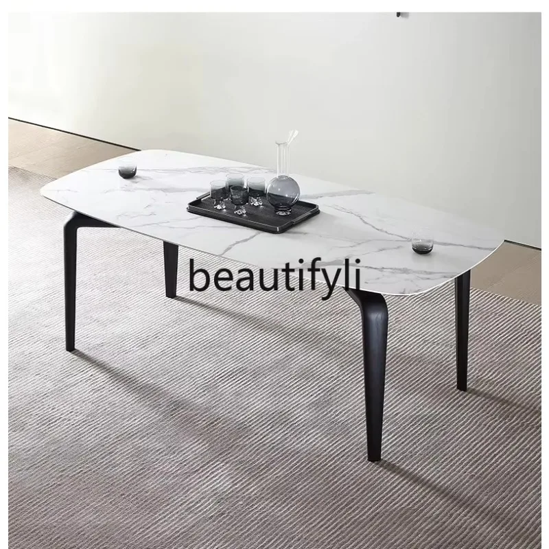

FH Italian Minimalist Restaurant Rectangular Rock Plate Dining Table Modern Minimalist Solid Wood Dining Table