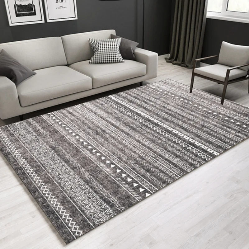 Moroccan Ethnic Style Carpet Simple Black White Gray Decorative Rug  Living Room Study Non Slip Mat Home Decorative