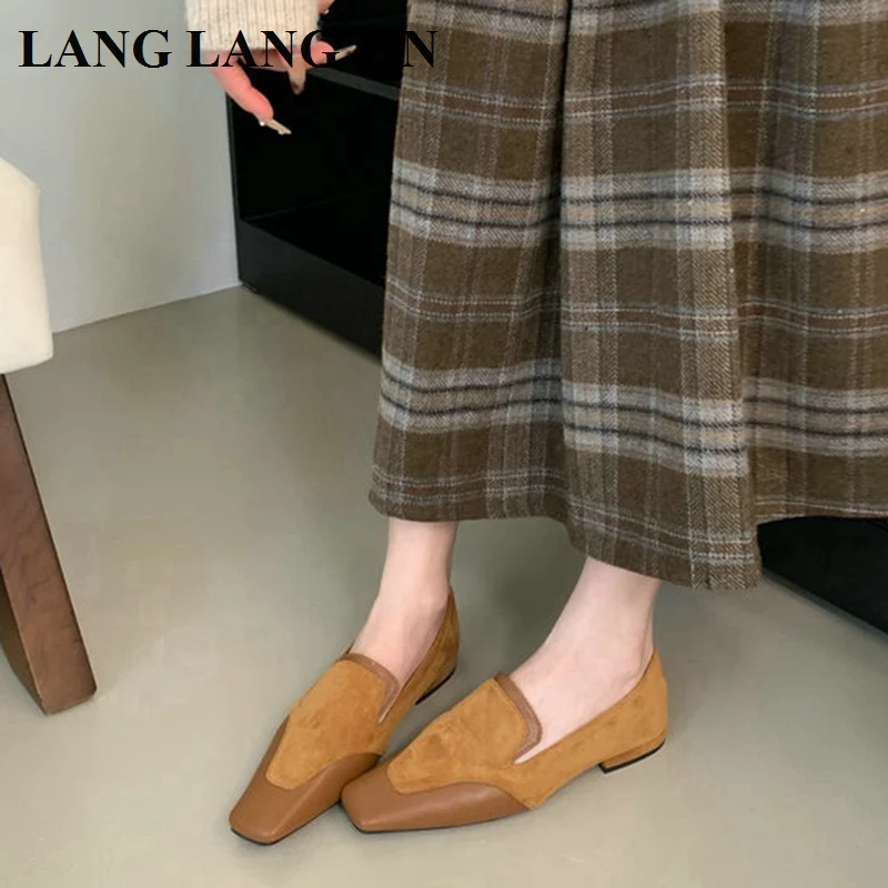 2024 Mode Vierkante Neus Flats Ballet Schoenen Vrouw Herfst Winter Mary Jane Schoenen Dames Elegante Loafers Casual Mocassins Ballerina