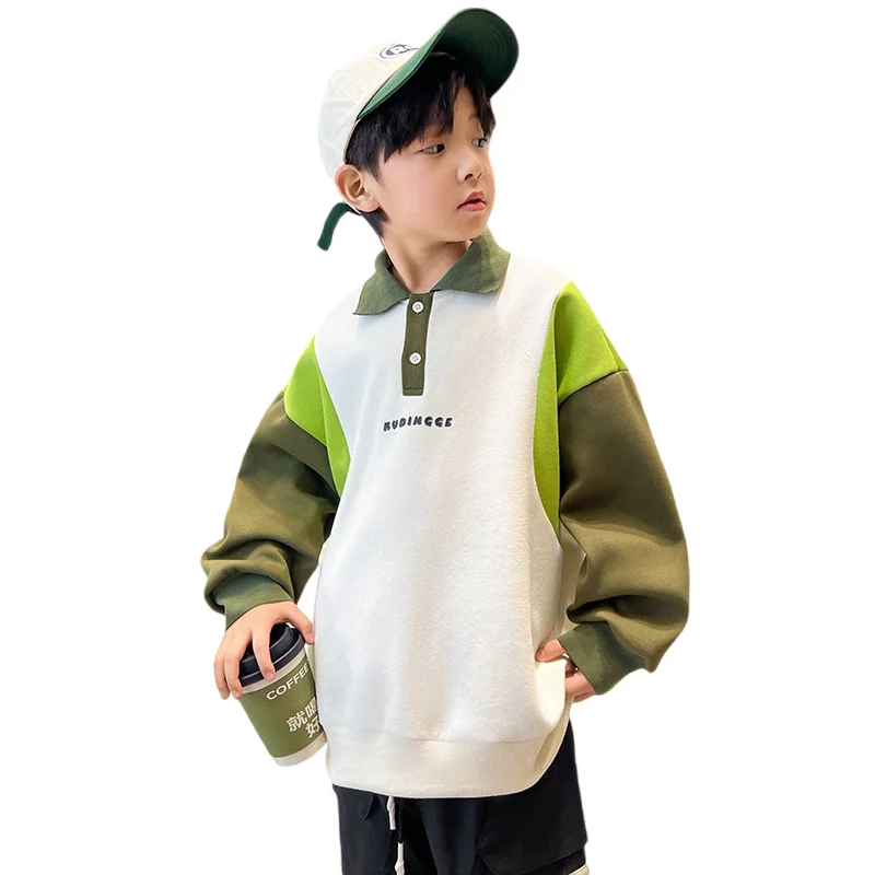 

New Fashion Korean Boys Long Sleeve Polo Shirt For Teenage Kids Cotton Patchwork Polo Sweatshirt Child Spring Clothes Poloshirts