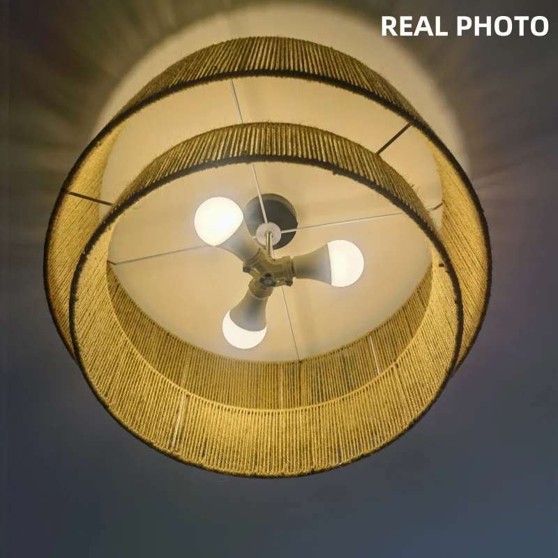 Minimalism Wabi Sabi E27 Led Pendant Lights Dining Room Retro Hemp Rope Round Ceiling Lights Restaurant Light Fixtures Led Lamp