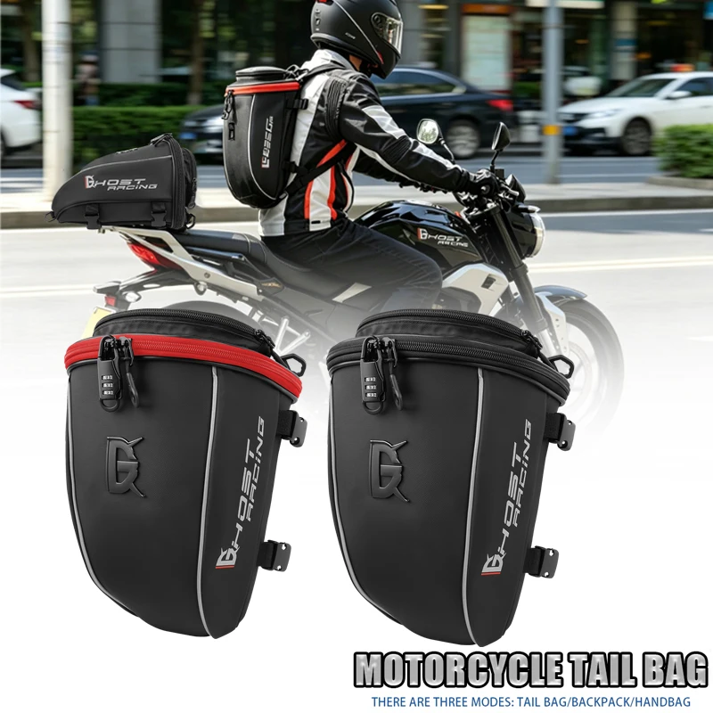 Motorcycle Tail Bag Reflective Saddle Rear Bag Motorcycle Scooter Hiking Backpack Tool Bag Dual Shoulder Bag Outdoor Travel Bag