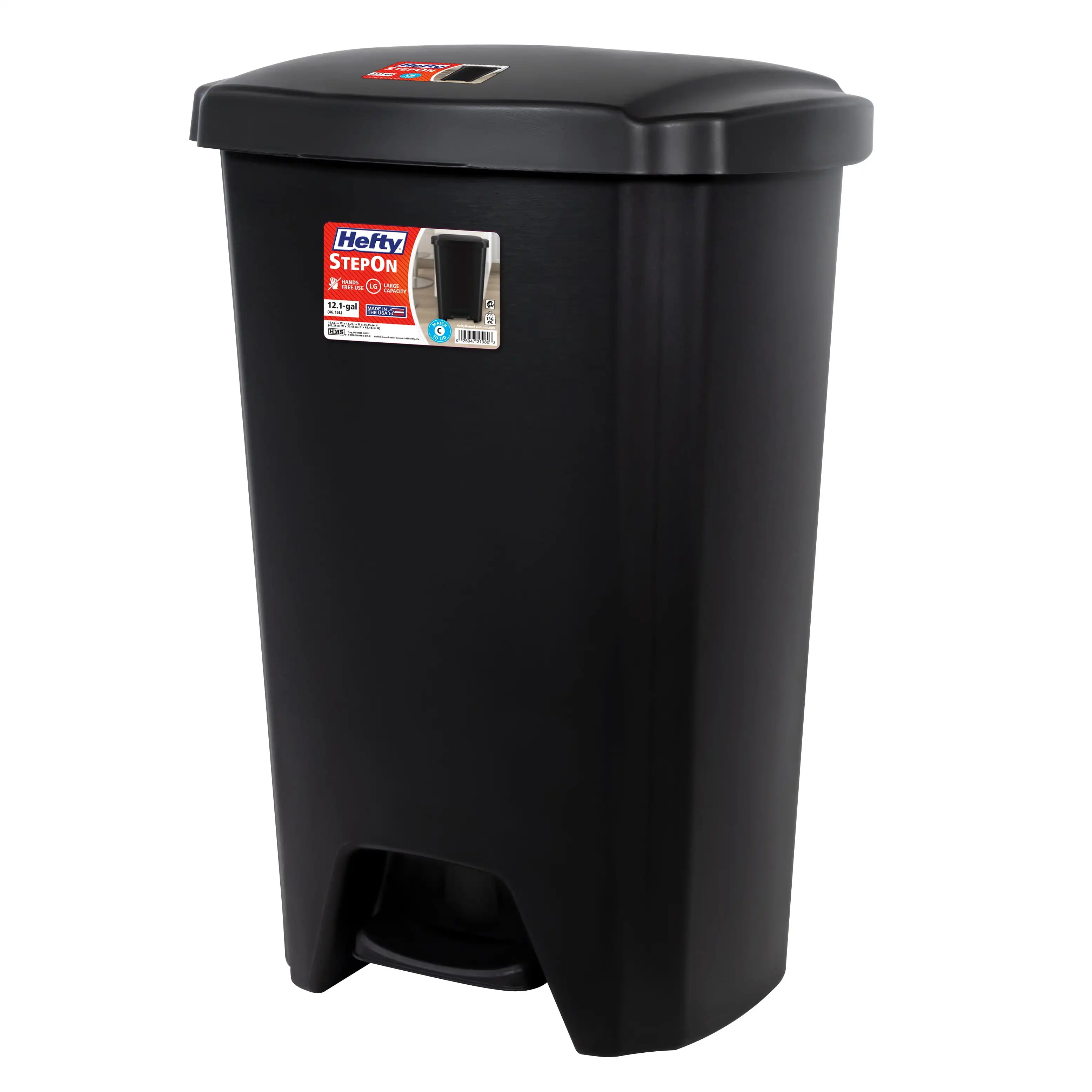 12.1 Gallon Trash Can, Plastic Step On Kitchen Trash Can, Black Press the pedal to handle the soft closin