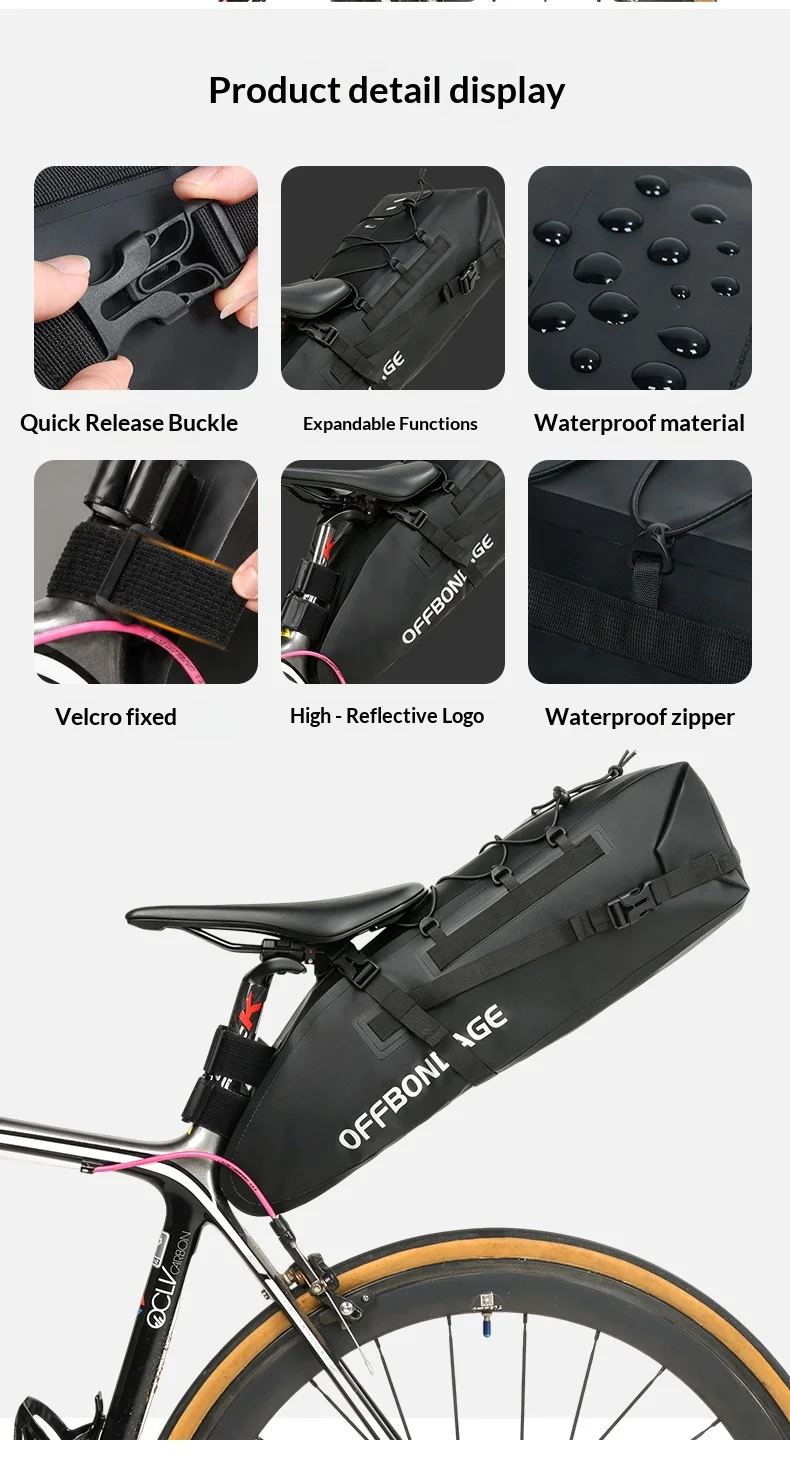 OFFBONDAGE 20L Wasserdichte Fahrradtasche Große Kapazität Fahrrad-Satteltasche Radsport-Hecktasche MTB Faltbare Gepäcktasche Rennrad-Tasche – Detail 7
