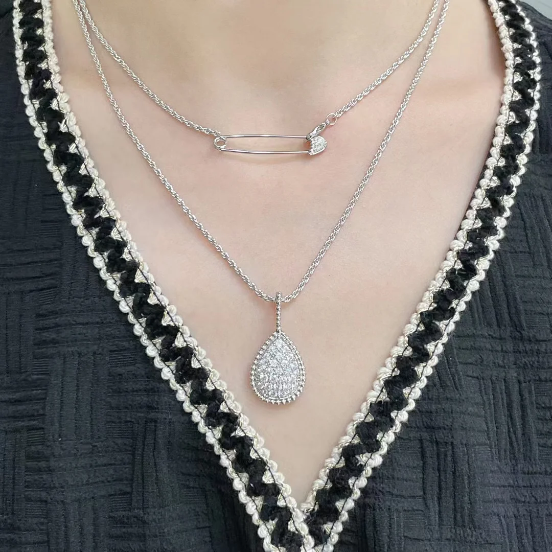 Bijoux pendentif en argent regardé 925 pour femmes, collier goutte d'eau plein de diamants, créateur populaire, haute qualité, marque de vente chaude, mode