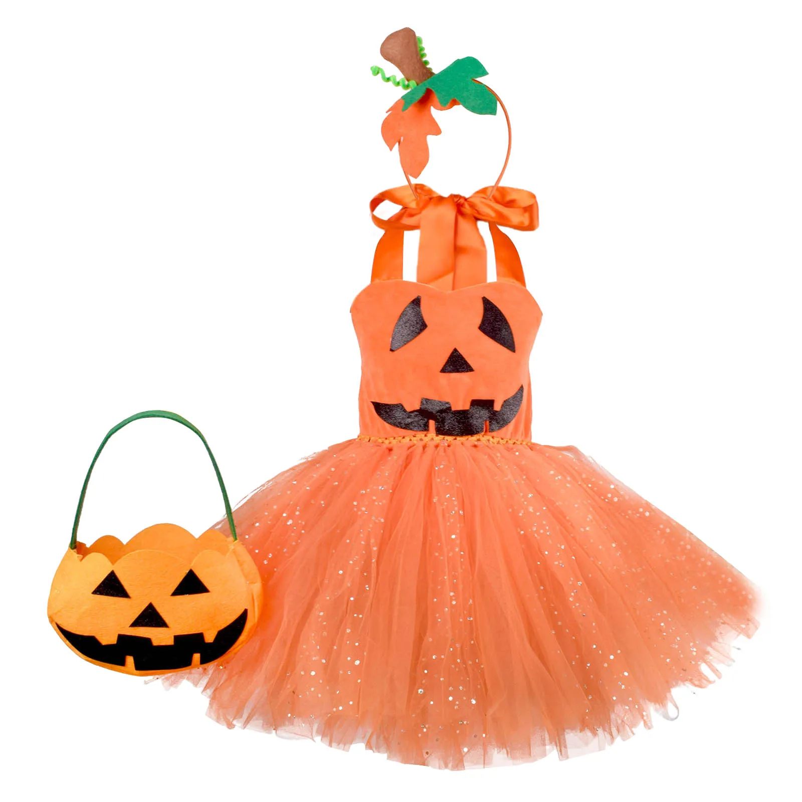 

Одинаковые платья для сестер, детский костюм на Хэллоуин с тыквой для ролевых игр, юбка, головные уборы, платья для девочек, 4 т