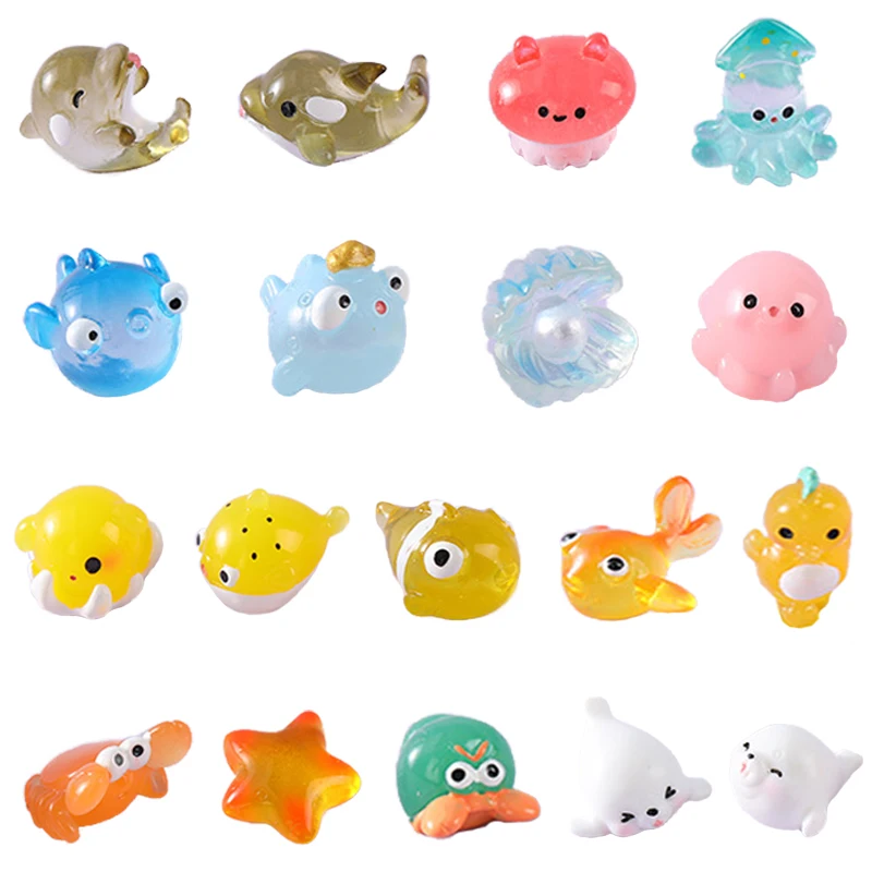 

18pcs Cute Marine Animal Dolphin Crab Jellyfish Sea Fish Figurine Animal Micro Landscaping Fairy Garden Aquarium Decoration