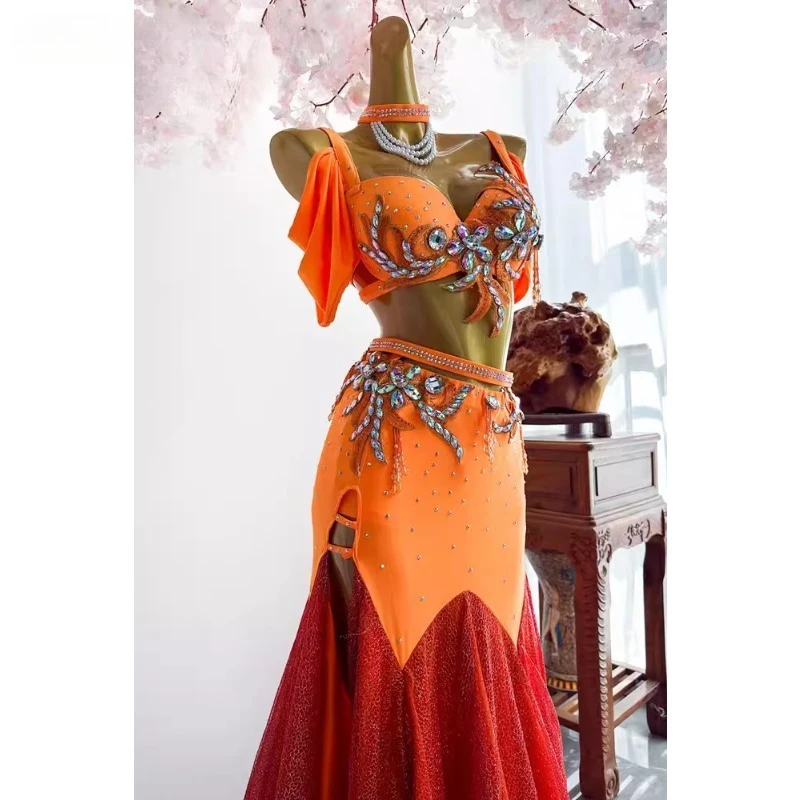 맞춤형 새로운 밸리 댄스 세트 공연 의상 연습 드레스 여성 브래지어 슬리밍 패키지 힙합 테일 스커트 오렌지 핑크 퍼플