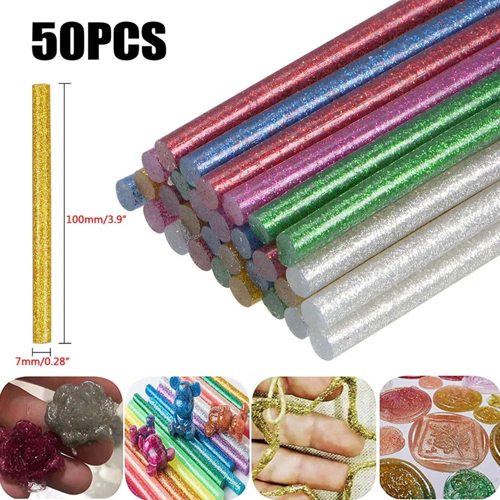 50pc Colorful Hot Melt Glue Strips Thermoplastic Resin Adhesive Craft Album Repair Tool Glitter Glue Strips Hot Melt Glue 7×100m