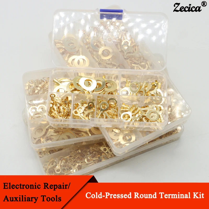 

M3~M10 Boxed Round Terminal Block O-type Lugs Cold-Pressed Electric Cable Connector Copper Tab Wiring Nose Combination Set DIY