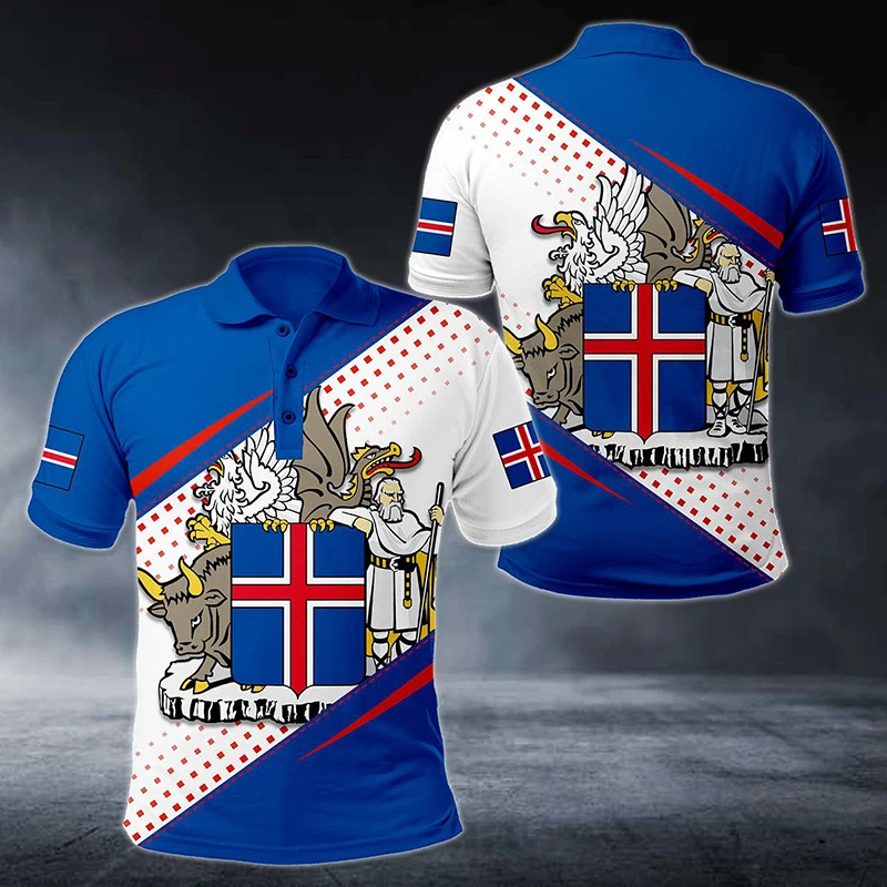Custom Name Iceland Flag Graphic Polo Shirt Summer Casual Unisex Pullover Loose Cool Jersey Oversized Short Sleeve Tops