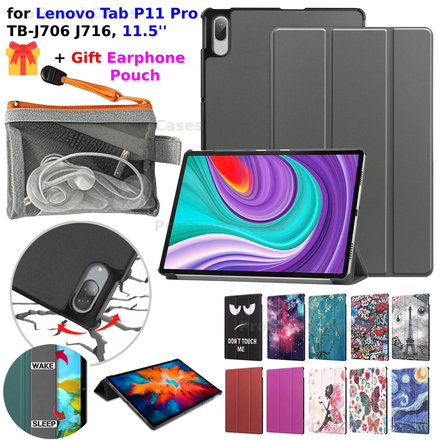 For Lenovo Tab P11 Pro Case TB-J706F J716F Tri-fold Stand PU Leather Cover Smart Wake/Sleep Xiaoxin Pad Pro 11.5'' Tablet Funda
