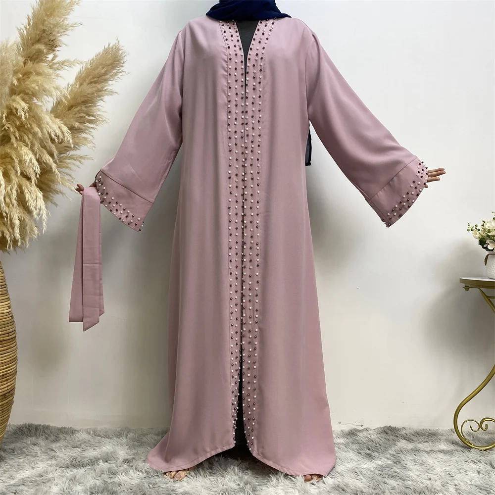 Fashion Muslim Middle East Dress Women Casual Elegant long sleeve Long dress Arab Dubai Turkish Feminine beaded cardigan dress