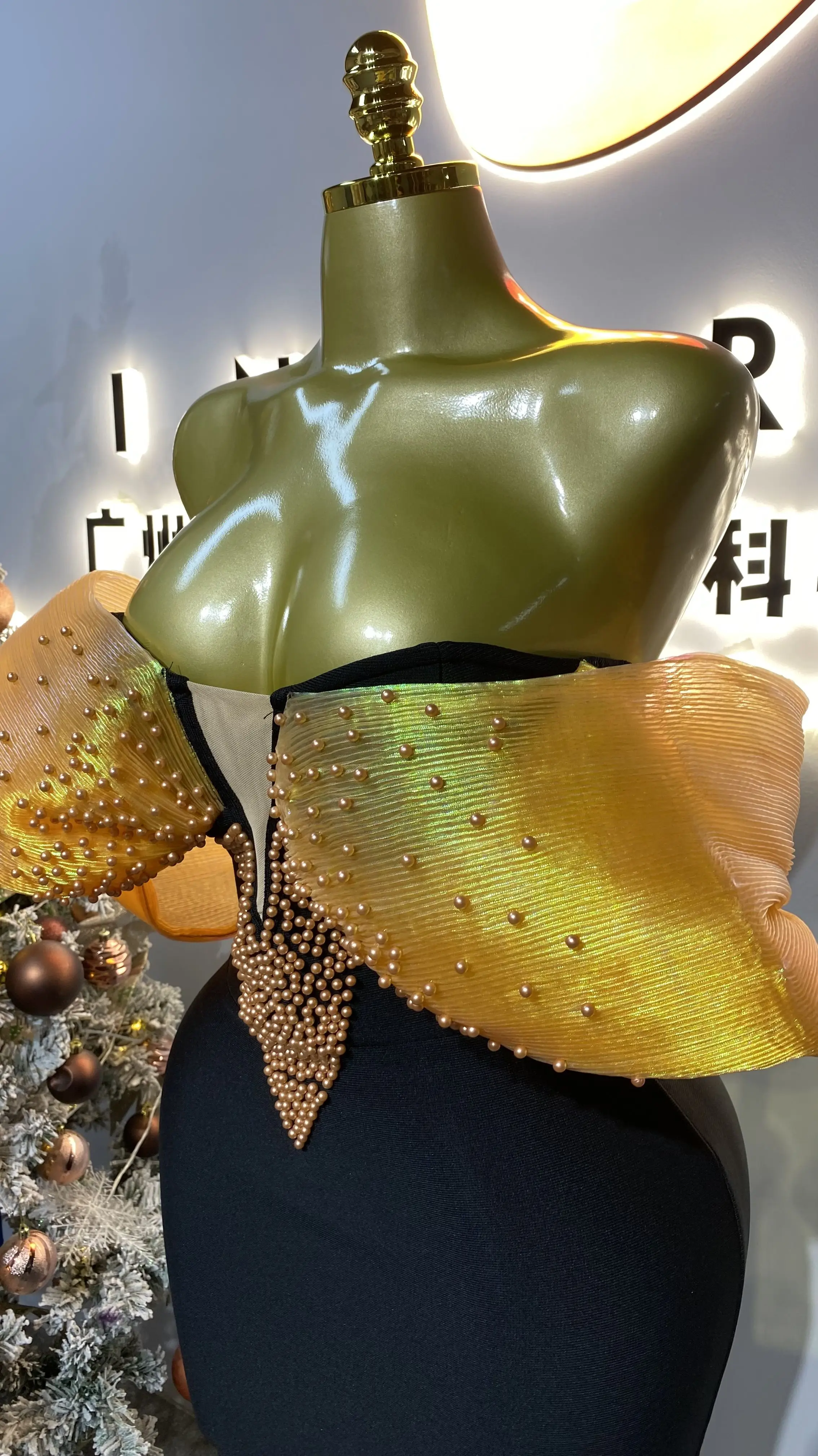 Luxury beaded evening gown, elegant heavy beaded formal long dress, deep V-neck mermaid bandage dress-GZXX315