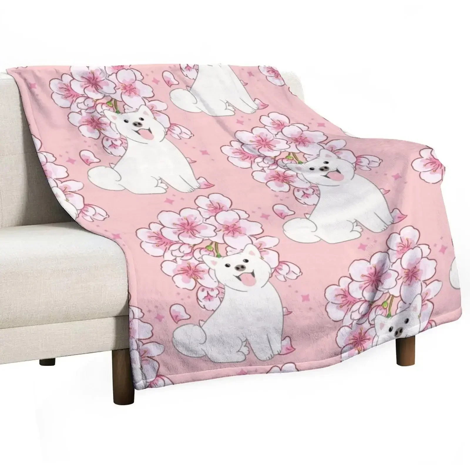 

Cream Shiba Inu Cherry blossom Throw Blanket Loose Multi-Purpose Blankets