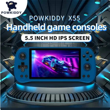 

POWKIDDY X55 Handheld Game Console 5.5 inch IPS Screen RK3566 Open Source Retro Console TV Out Video Games Player Kids Gift