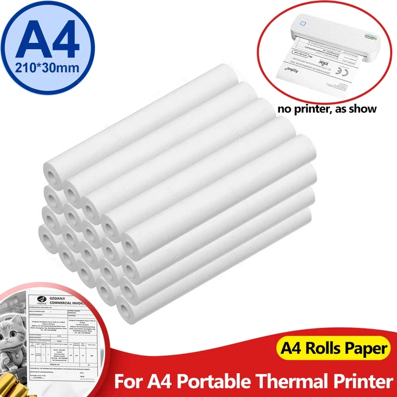 A4 Thermal Printer Paper Roll 210×30mm – Premium Direct Thermal Printing Paper for A40 Portable Wireless Bluetooth Printer, 48gs