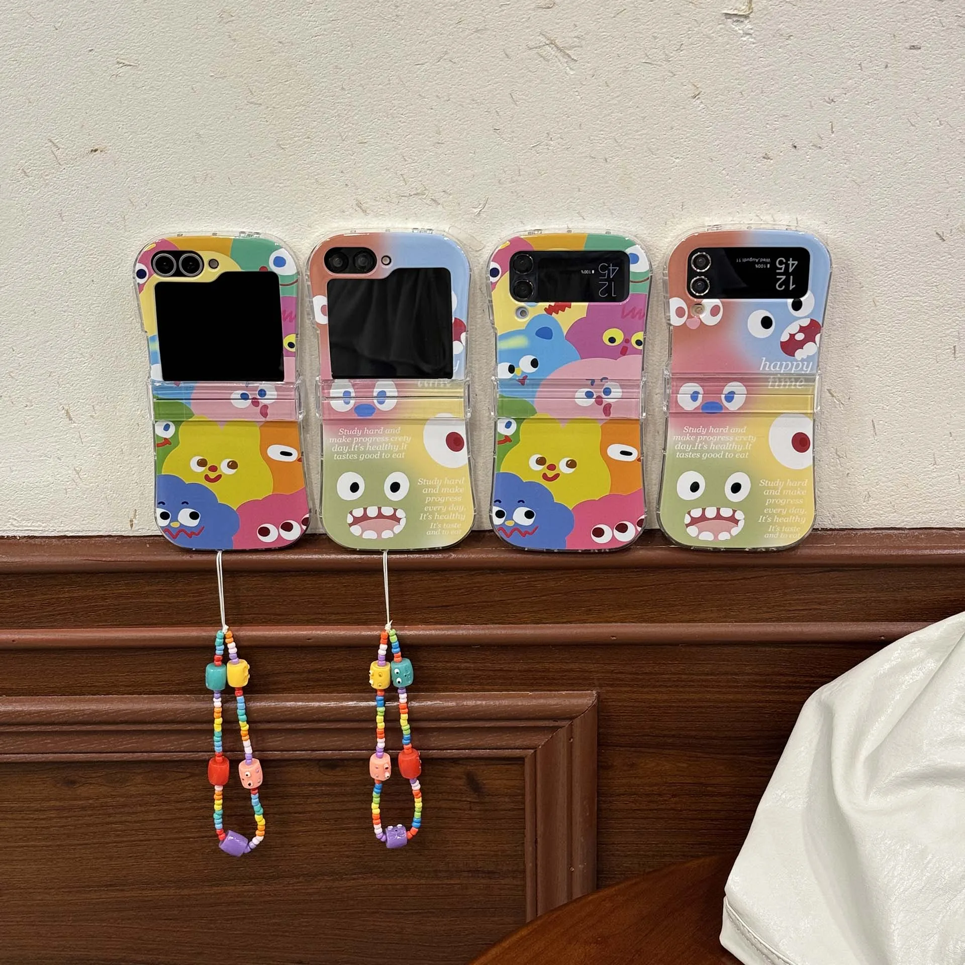 Cute Fun Little Monster Phone Case For For Samsung Galaxy Z Flip 3 4 Z Flip 7 5 6 Anti-fall Protect Cover With Lanyard Ins Gift