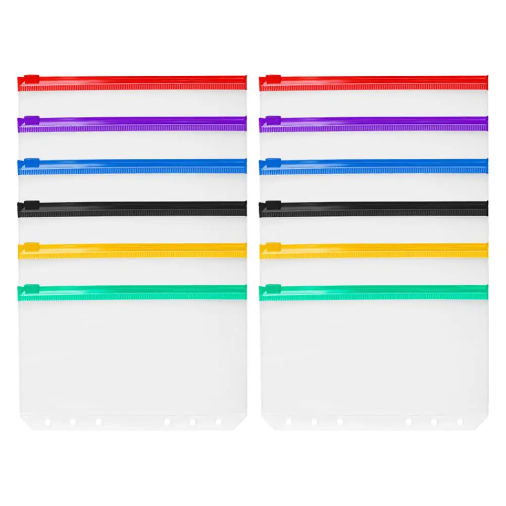 

12 Pcs A6 Matte PVC Zipper Bags Inner Cores Document ganizer Binder Pockets Loose Leaf Bags Filing Products File Folders Blinder