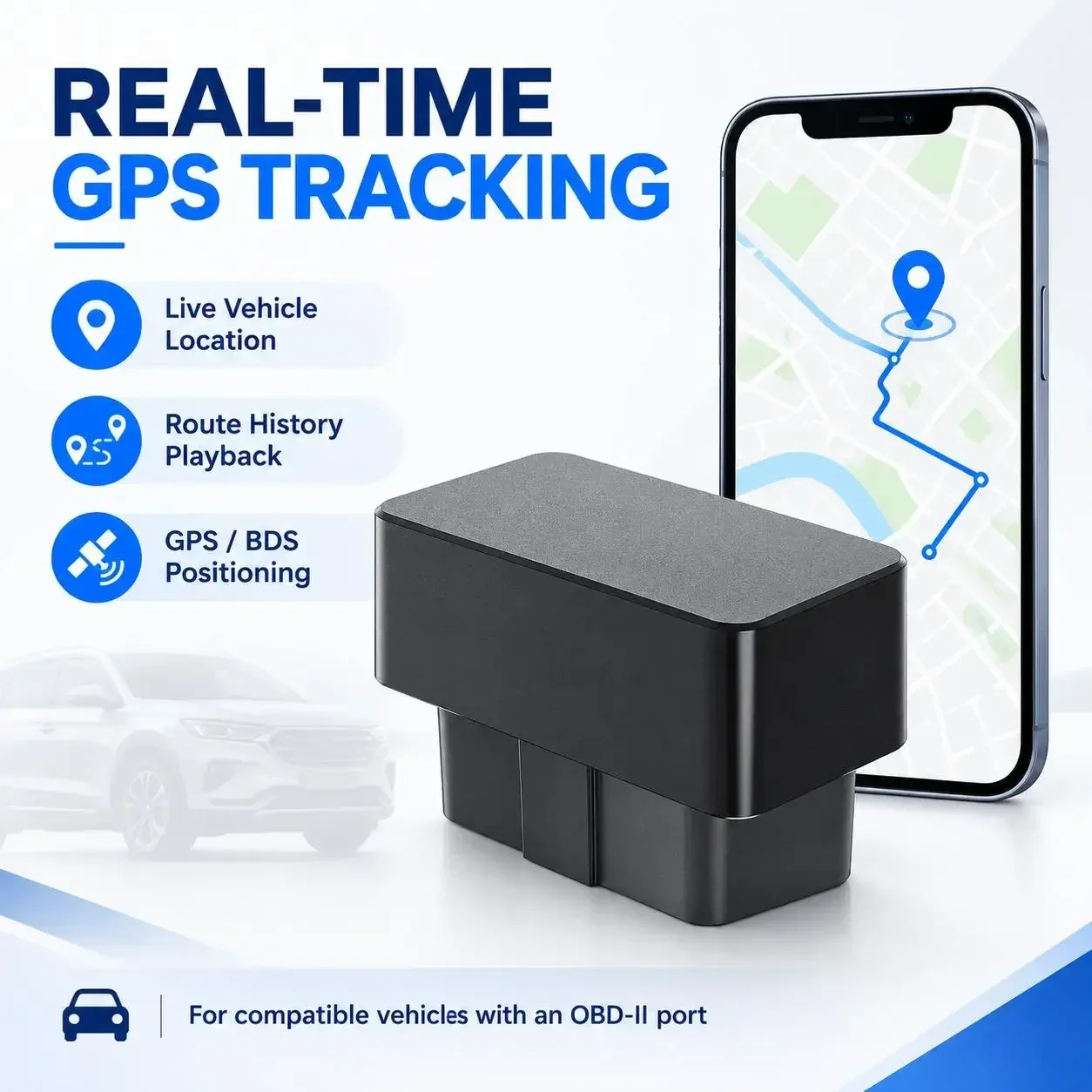 4G OBD2 GPS Tracker for Cars, Real-Time Vehicle Tracking, Anti-Theft Alerts, Route History, Geofence, Fleet Monitoring
