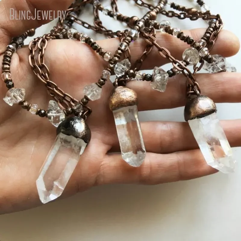 

10pcs Clear Quartz Point Choker Crystal Witch Boho Goth Wicca Herkimer Necklace Women Talisman Copper Stainless Steel Jewelry