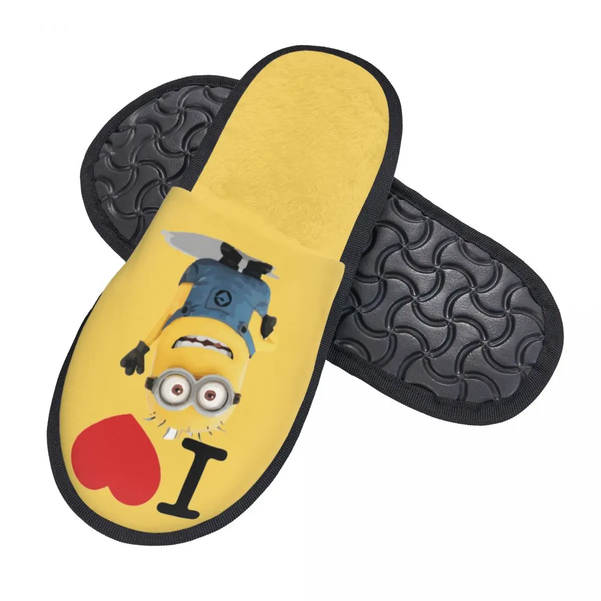 Custom I Love Minion Cartoon House Slippers Women Cozy Memory Foam Slip On Spa Slipper Shoes