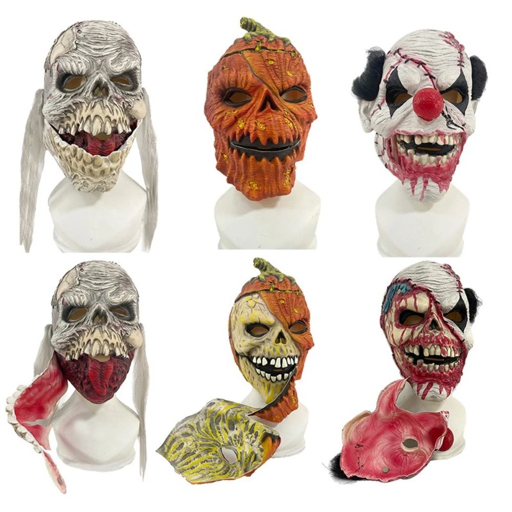 Halloween Flip‑Up Face Double‑Layer Horror Latex Mask, Spooky Face Cover for Adult Escape Room Haunted House Cosplay Dress‑Up