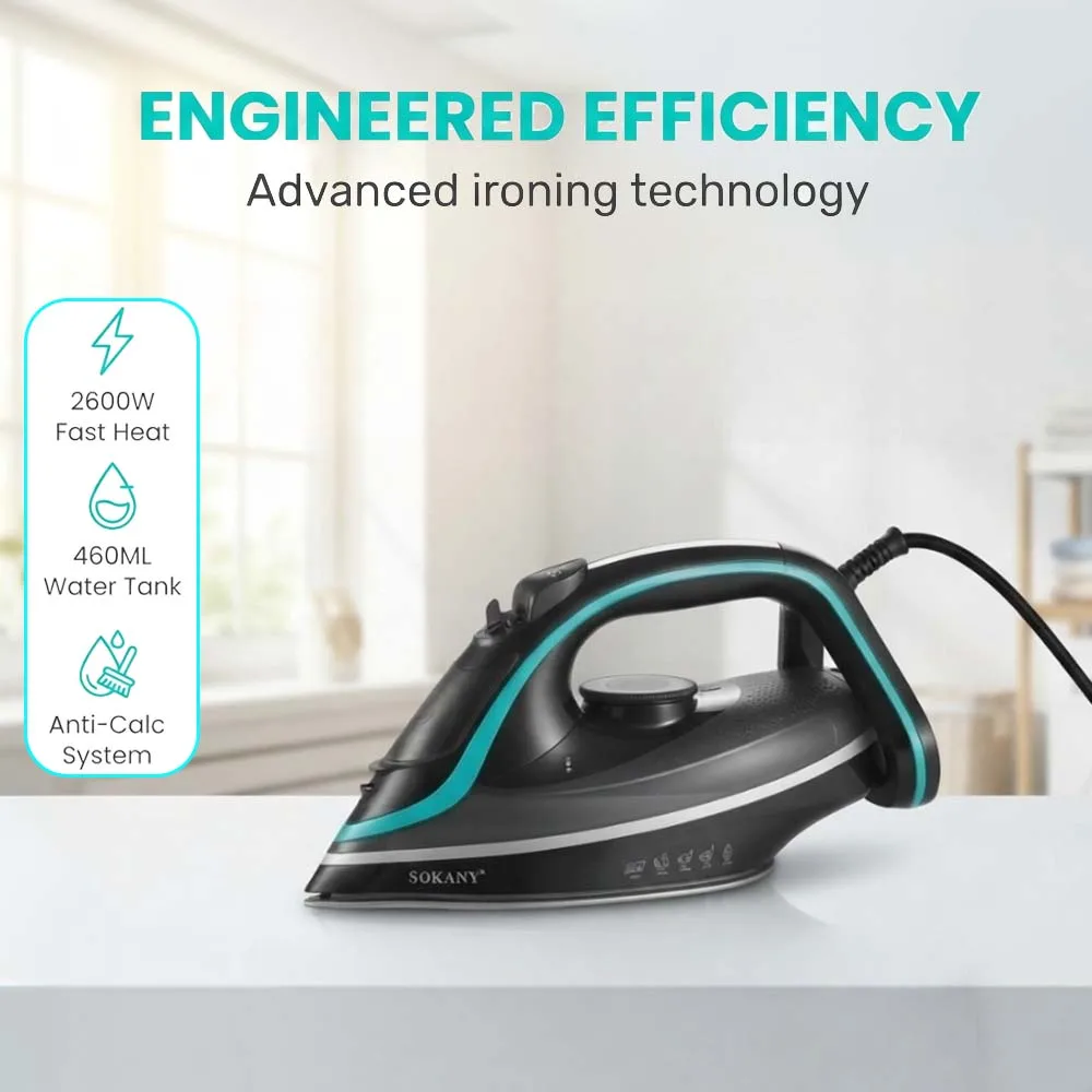 Cross-border 2600W high-power electric iron with 460ML water tank, handheld, adjustable temperature, fast heating