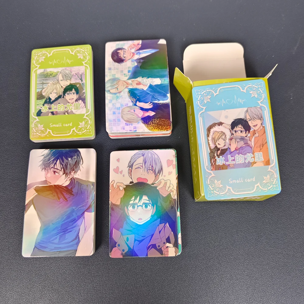 Yuri!!! On Ice Manga-álbum de tarjetas láser Lomo, personajes de cómic, sesión fotográfica, tarjetas de colección de Fans, 100 unidades por juego
