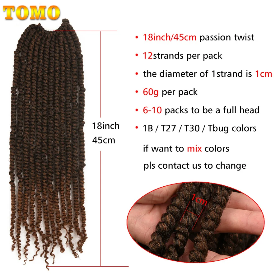 TOMO Bomb Twist Crochet Hair Synthetic 12Roots Spring Twist Pre Looped Crochet Braids Hair Extension Passion Twist for Women