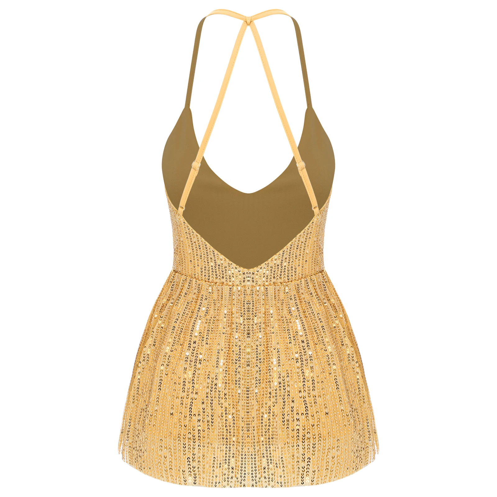 Sexy sem costas camisola sem mangas profundo decote em v colete glitter strass borla oco para fora tiras cami topo boate festa topos