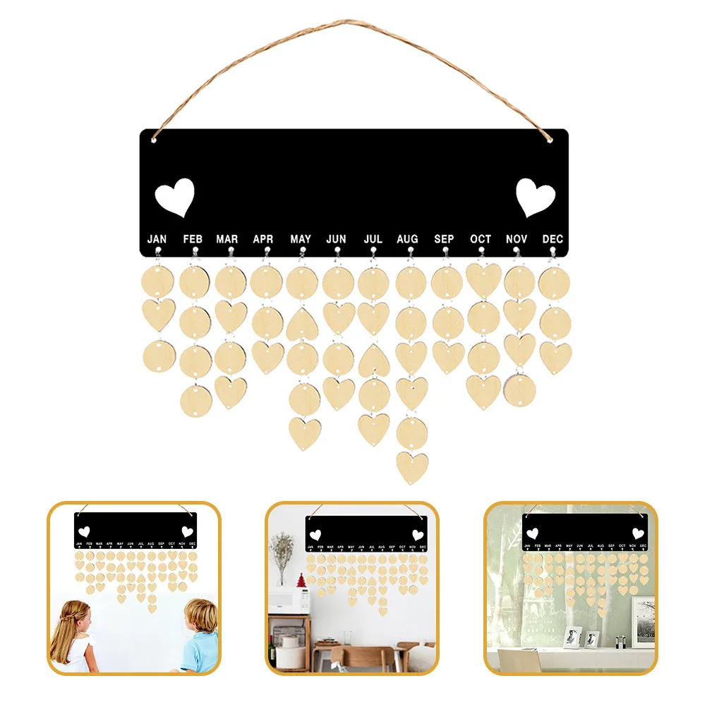 

1Set Natural Wood Birthday Calendar Wall Hanging Family Memory Board with Round Heart Wooden Discs DIY Personalized Home Decor