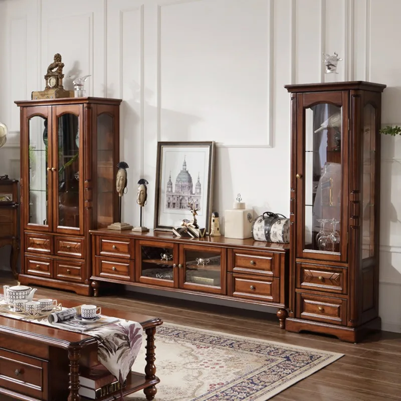 Mahogany core wood American all-solid wood wine cabinet dining room dining side cabinet living room double door wine cabinet dis