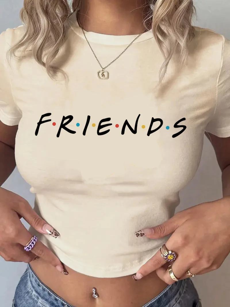 Cropped Friends TV Show Best Friends Letter Print T-shirt Y2K Short Sleeve Crop Top Spring Summer Women's Clothing