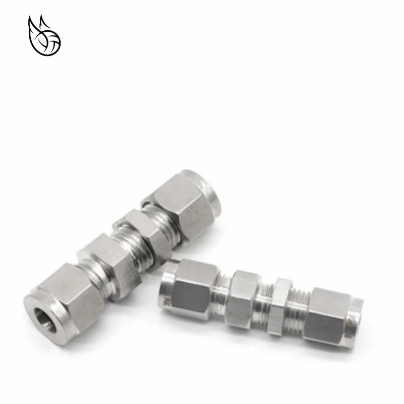 1 قطعة الفولاذ المقاوم للصدأ مستقيم الحاجز موصل 6 مللي متر 8 مللي متر 10 مللي متر 1/4 3/8 1/2 متساوية OD الأنابيب مزدوجة الطويق ضغط تركيب SS304