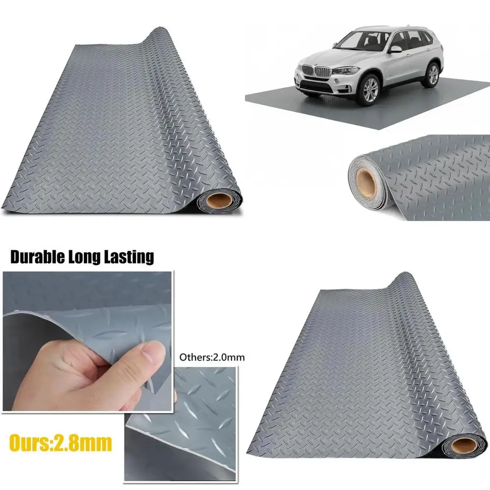 

Thick PVC Garage Floor Mat - Heavy-Duty Waterproof Non-Slip Protector for Cars, Trailers, SUVs, Basements, Gyms (Gray) 1ft x 30f