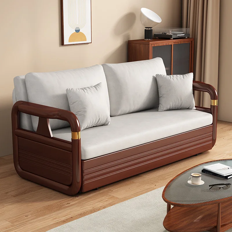 

Frosted cloth solid wood foldable living room study small apartment single double sliding sofa bed storage can be stored