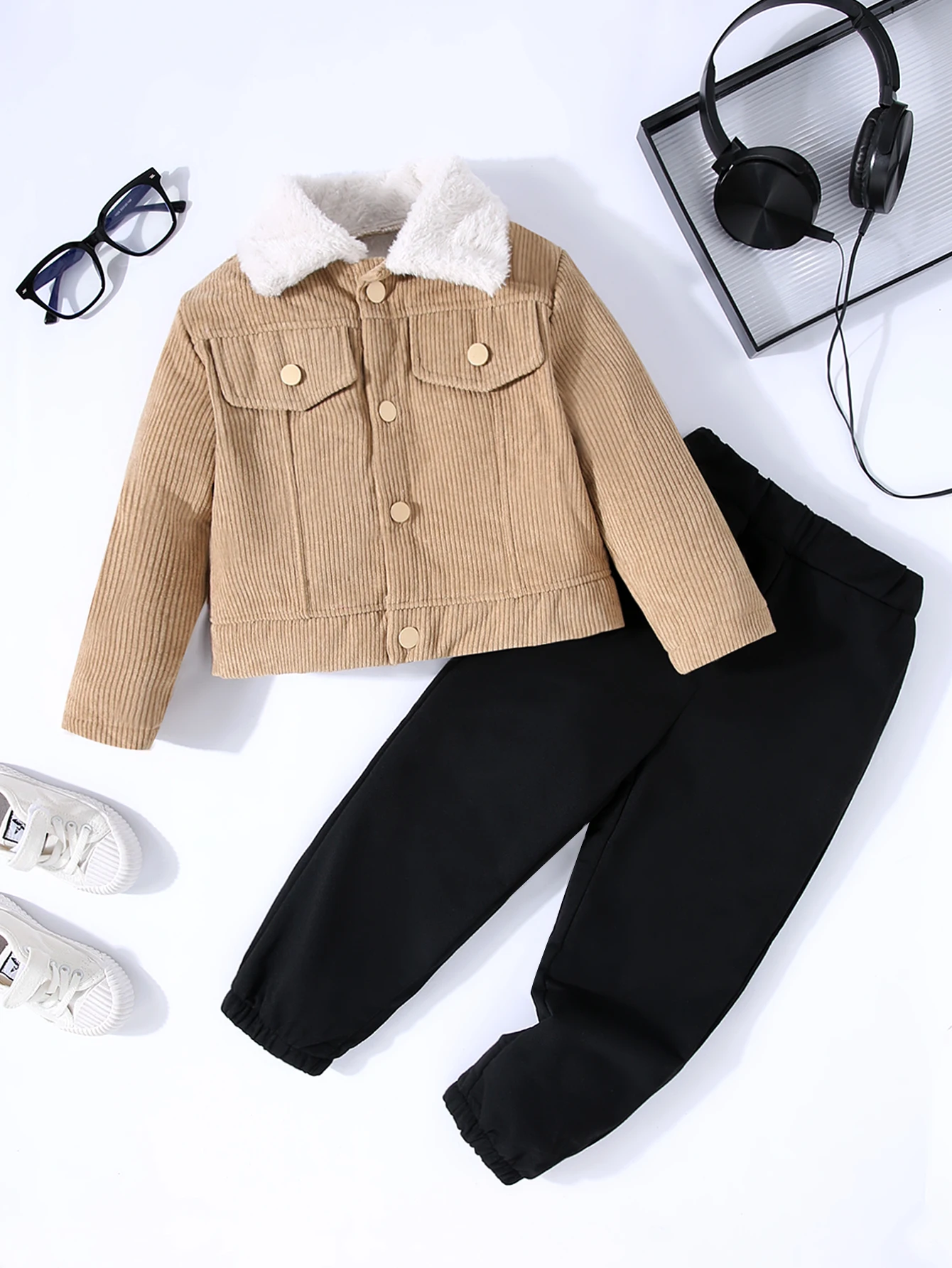 

Two Piece Autumn And Winter Fur Collar Warm Long Sleeved Jacket Long Pants Casual Daily Outdoor Set