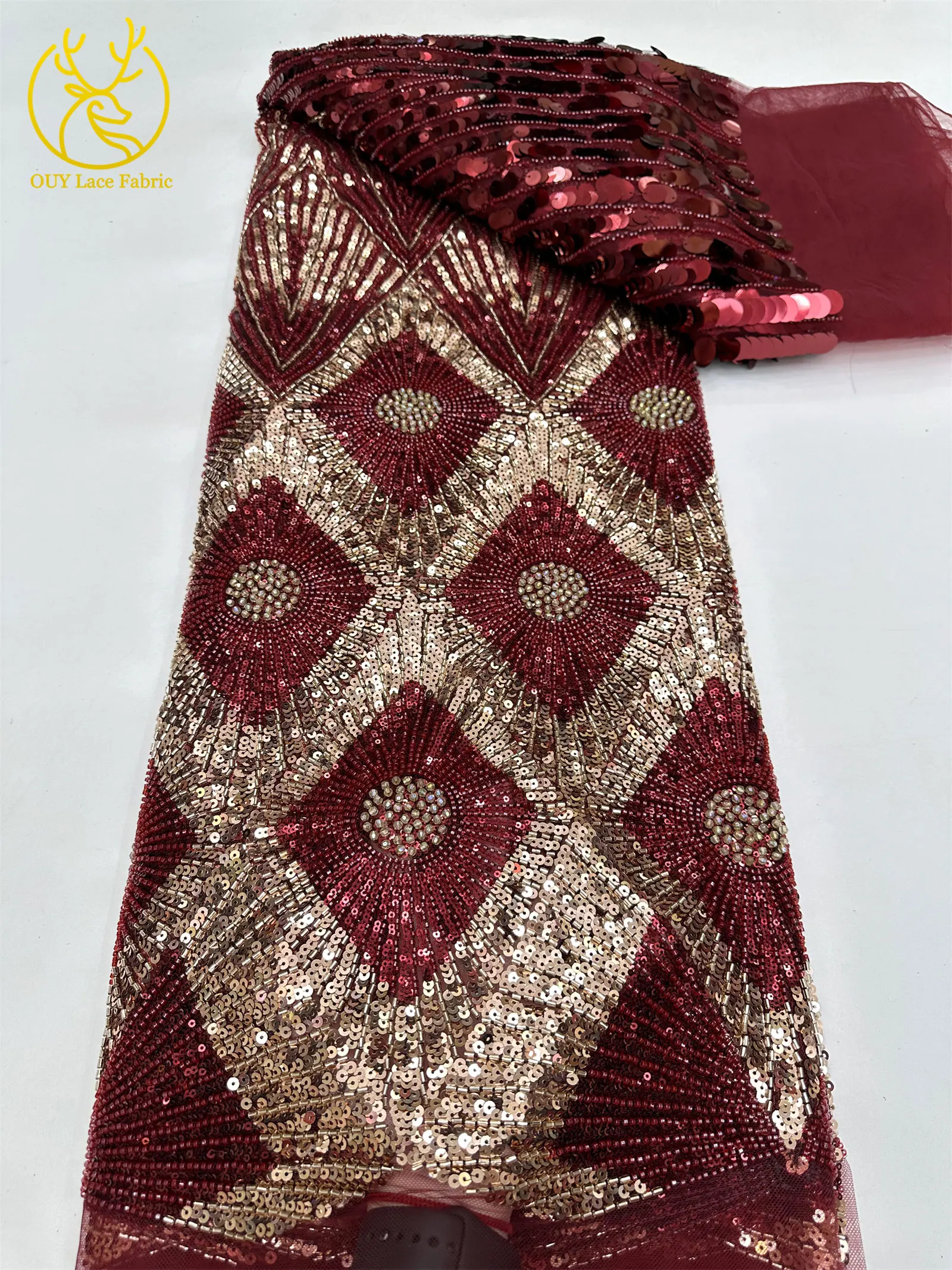 Luxuriöser grüner afrikanischer Brautstoff mit Perlenstickerei, 2026er Mode, französische Pailletten-Tüllspitze, nigerianische Netzspitze für Brautkleider zum Nähen – Detail 10