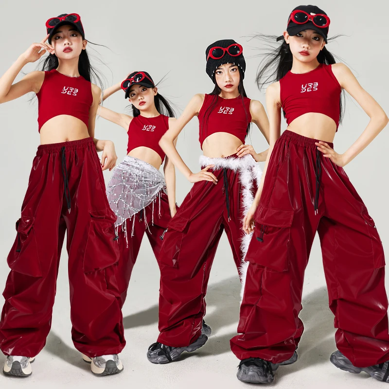 Filles K-pop hauts courts pantalons Cargo enfants Hip Hop danse de rue Performance Costumes enfants Streetwear fille groupe Jazz vêtements ensemble