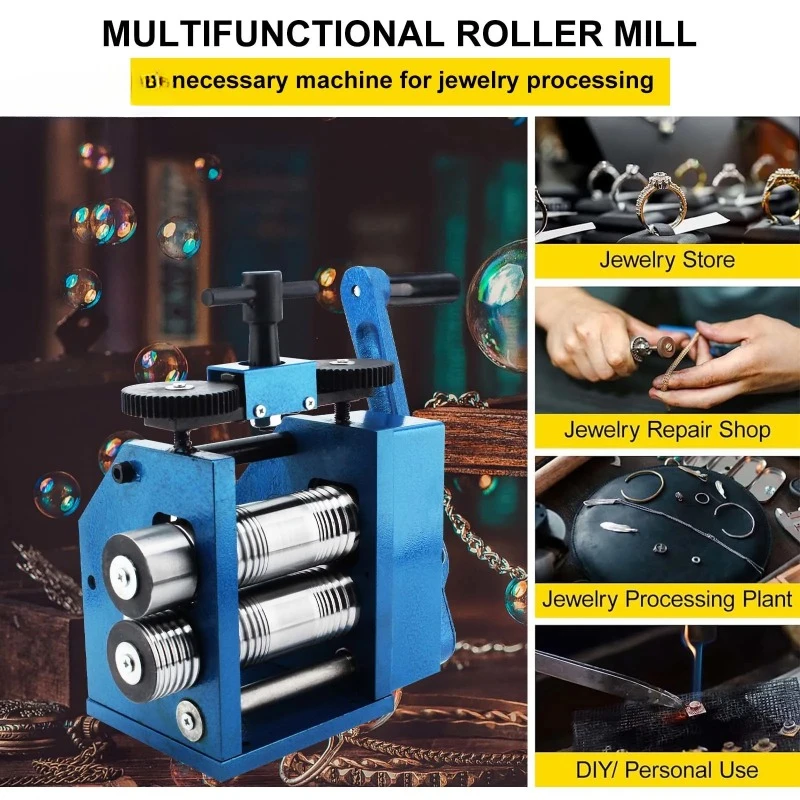 Jewelry Rolling Mill Machine - Gear Ratio 1:2.5 Wire 0.1-7mm Press Thickness Manual Combination   for Metal Sheet