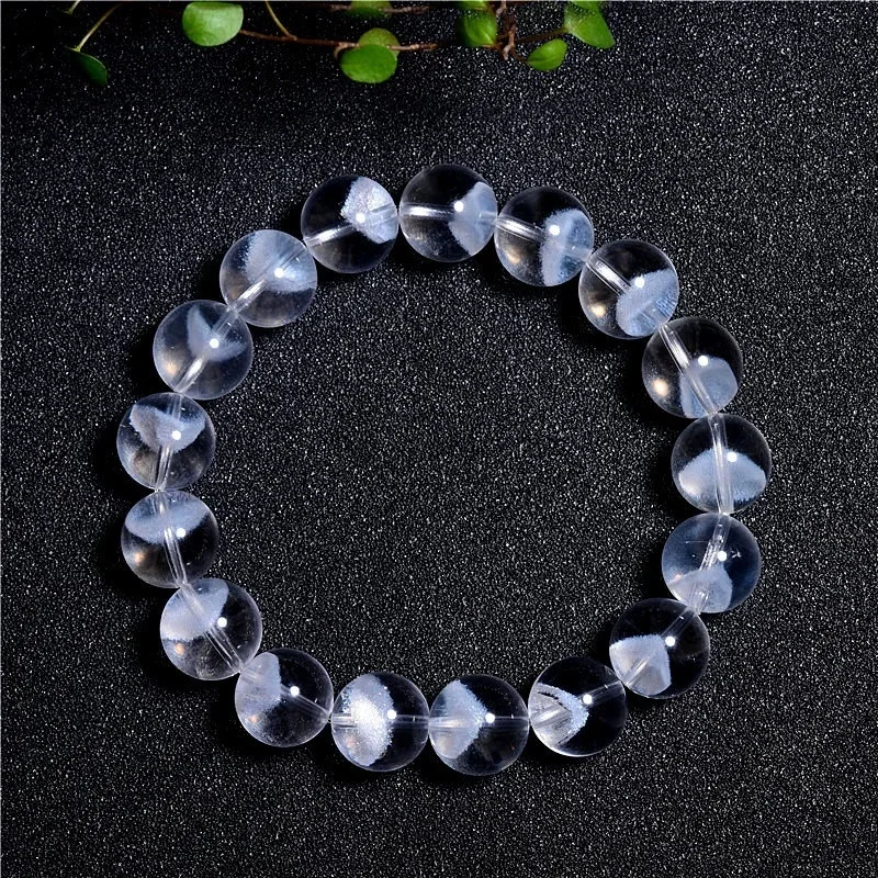 

Natural White Ghost Pyramid Phantom Quartz Crystal Round Beads Woman Bracelet Size 8mm 10mm 12mm Chic Bracelet Femme Pulseras