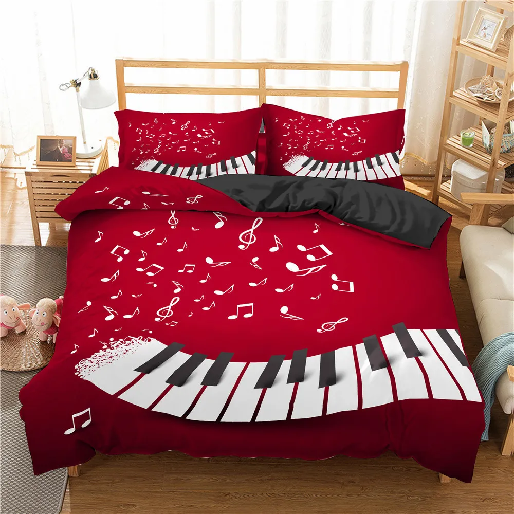 Musical Notes Duvet Cover,Piano Key Comforter Cover Twin Queen Size,Music Themed Bedding Set Melody Musical Note Bedclothes 3Pcs