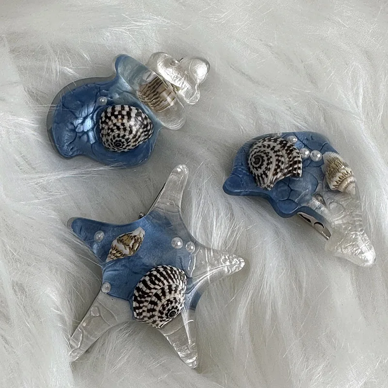 Small group creative design blue conch hair clip animal starfish side bangs hair clip broken hair clip hair accessories