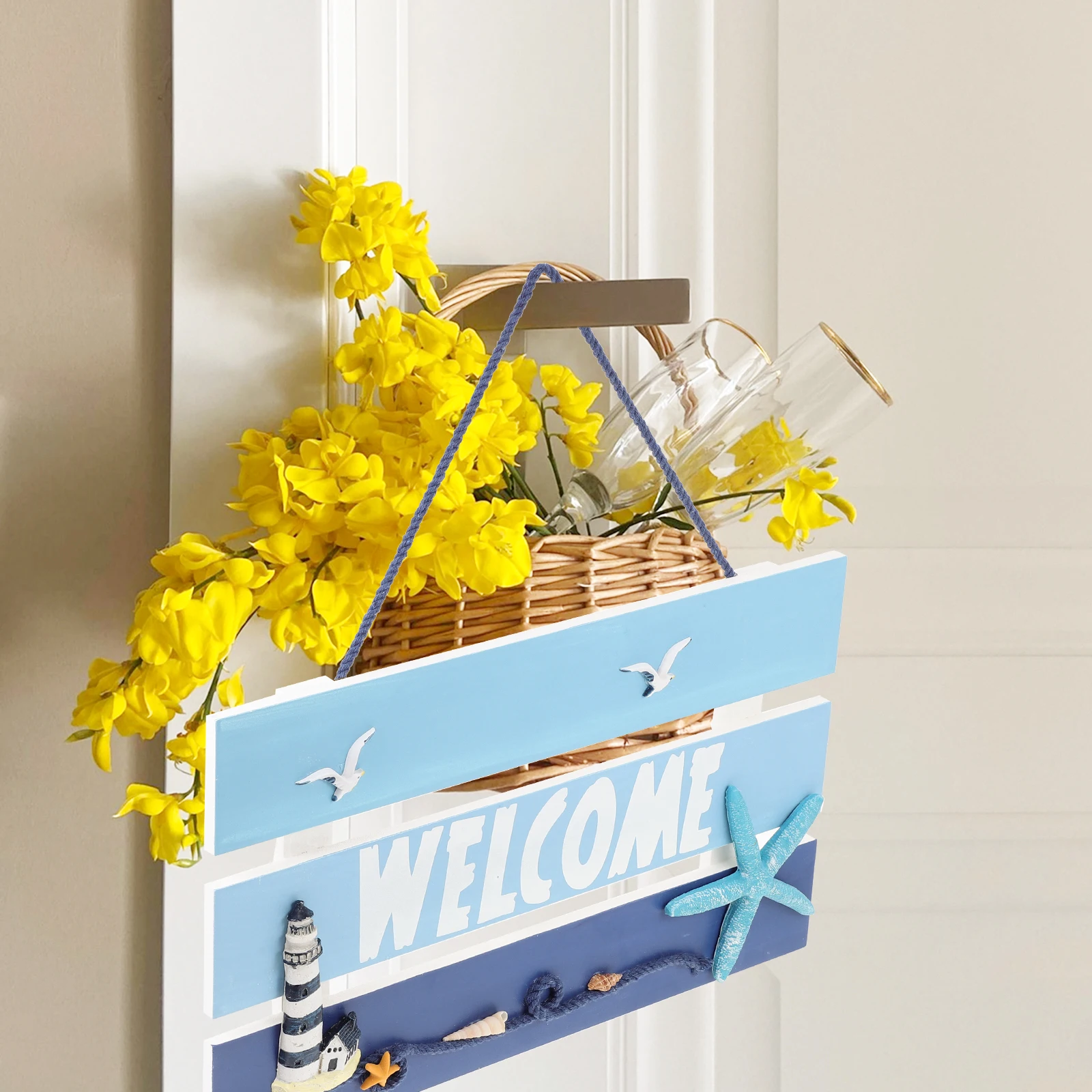 

Blue Lighthouse Signboard Door Welcome Home Decoration Beach Ornament Ornaments Front