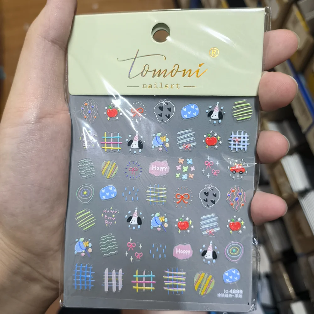 1 pçs 5d graffiti filhote de cachorro arco grade amor arte do prego adesivo dos desenhos animados maçã borboleta coração auto-adesivo slider do prego diy manicure decalque