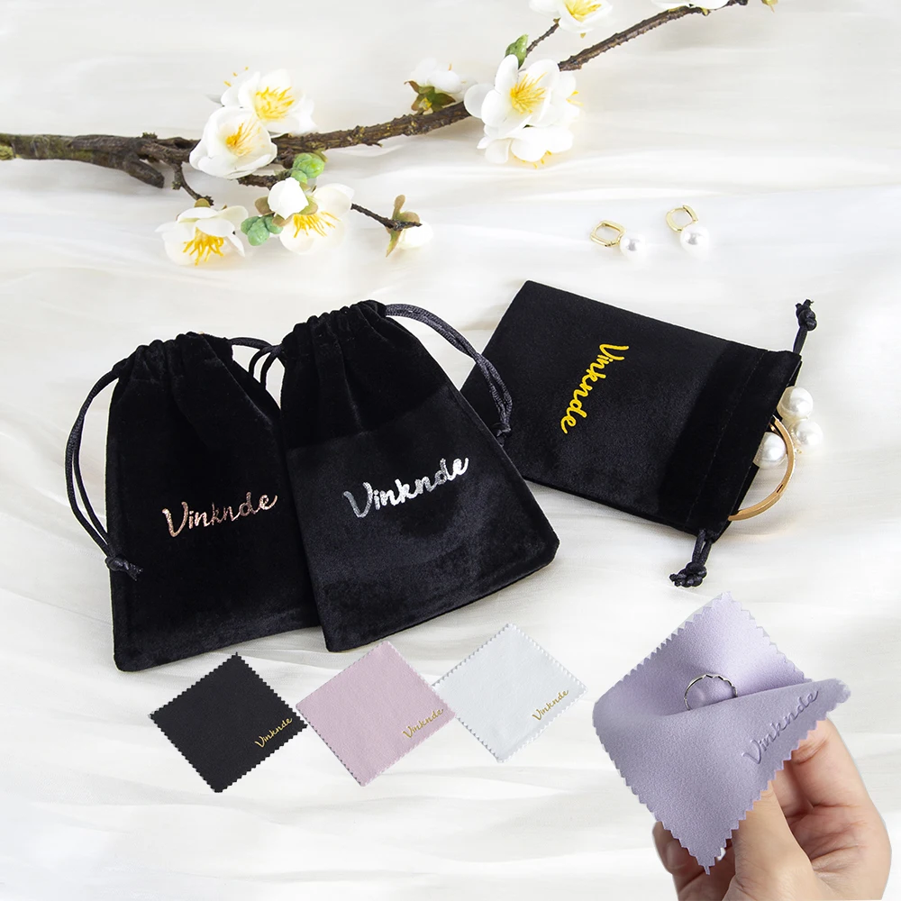 50set Customised Logo Thick Velvet Eyeglasses Pouches Jewellery Storage Bags with 8x8cm Silver Polished Cloth Various Colors Bag