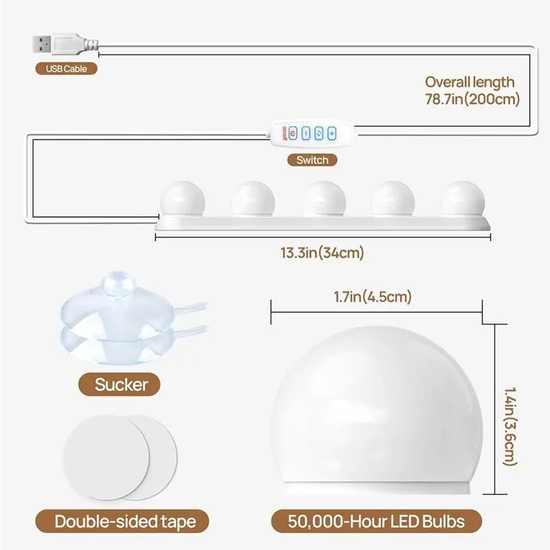 Luz de maquillaje con 3 modos de color, LED regulable y regulable para luz de tocador para mesa de tocador, espejo de vestidor